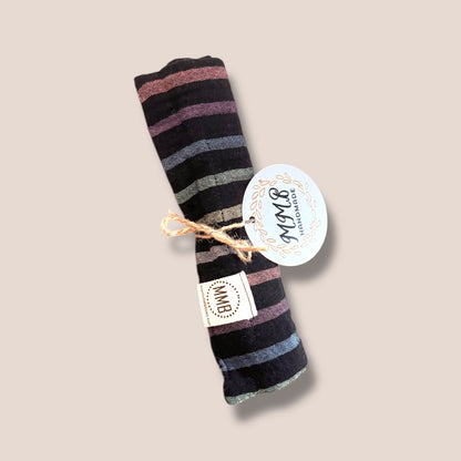 Black Rainbow Stripe— Cotton Gauze Burp Cloth