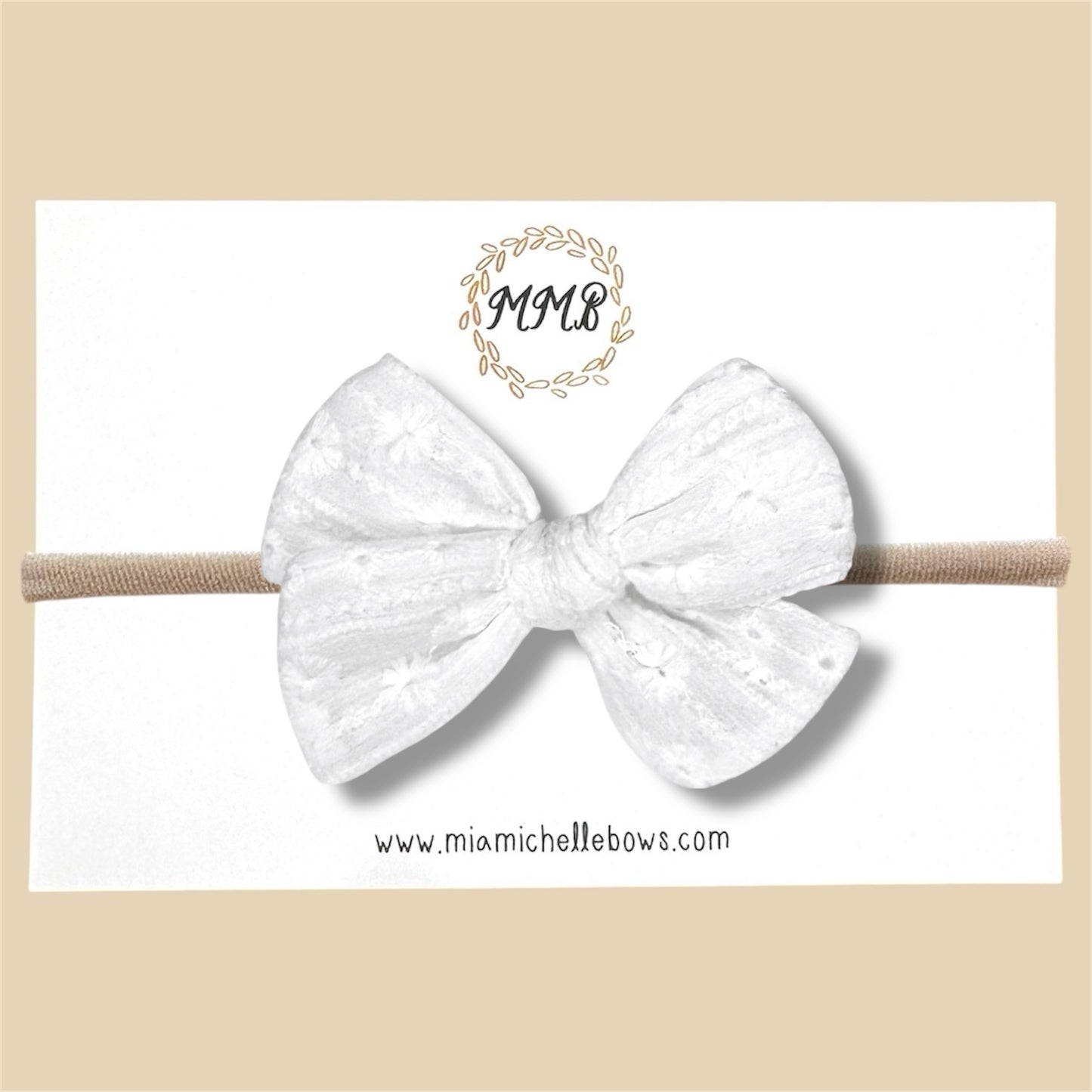 Hand-tied Lace Eyelet Bow in White