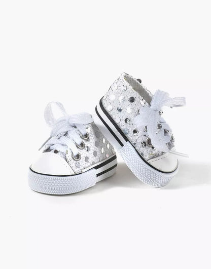Doll—Minikane Sneakers -Silver Sequins—IMPERFECT