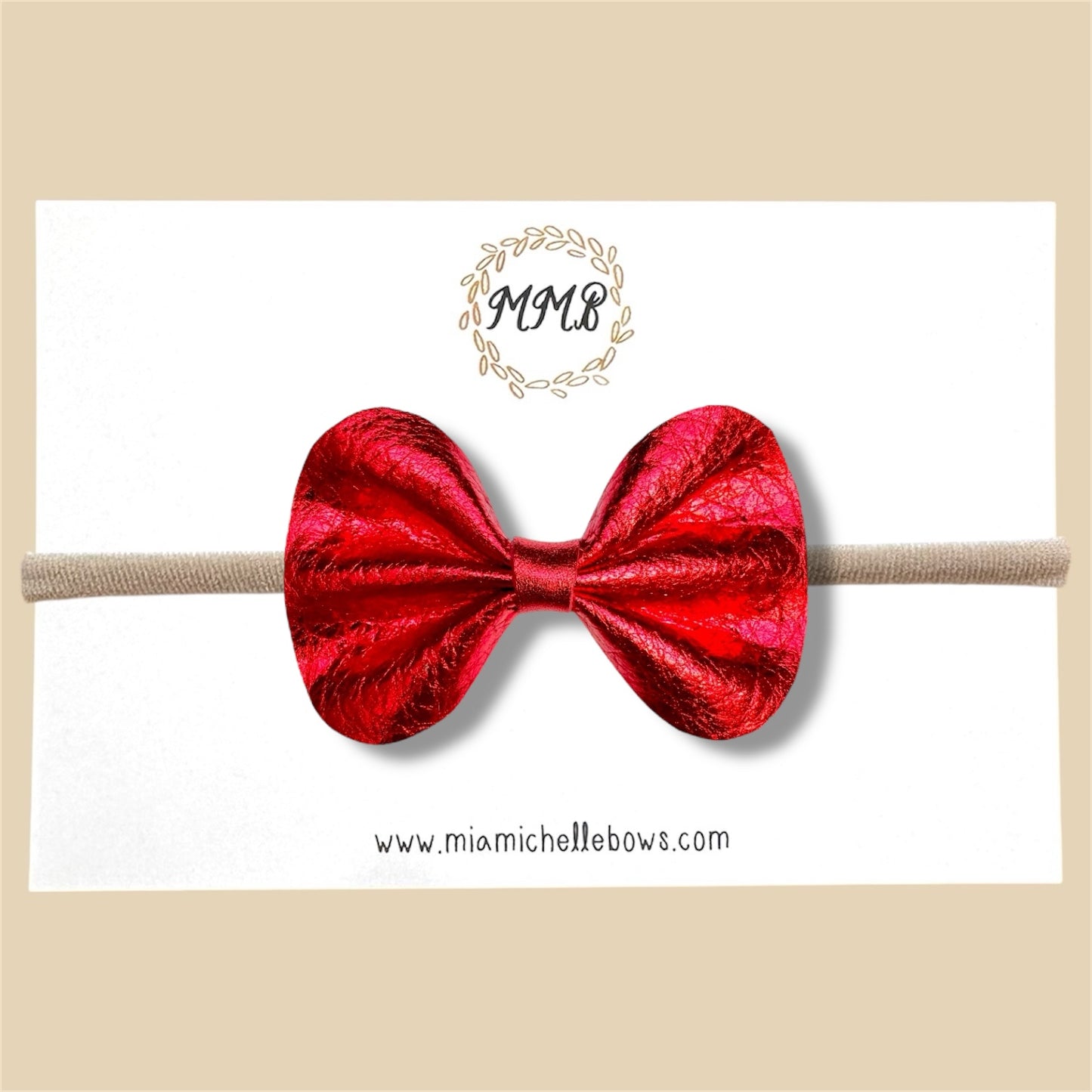Red Metallic Genuine Leather Bow