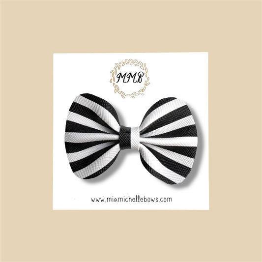 Black & White Striped Vegan Leather Bow