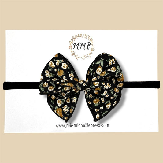 Black Mustard Floral Fairytale Bow