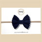 Dark Navy Scalloped Suede Genuine Leather Bow
