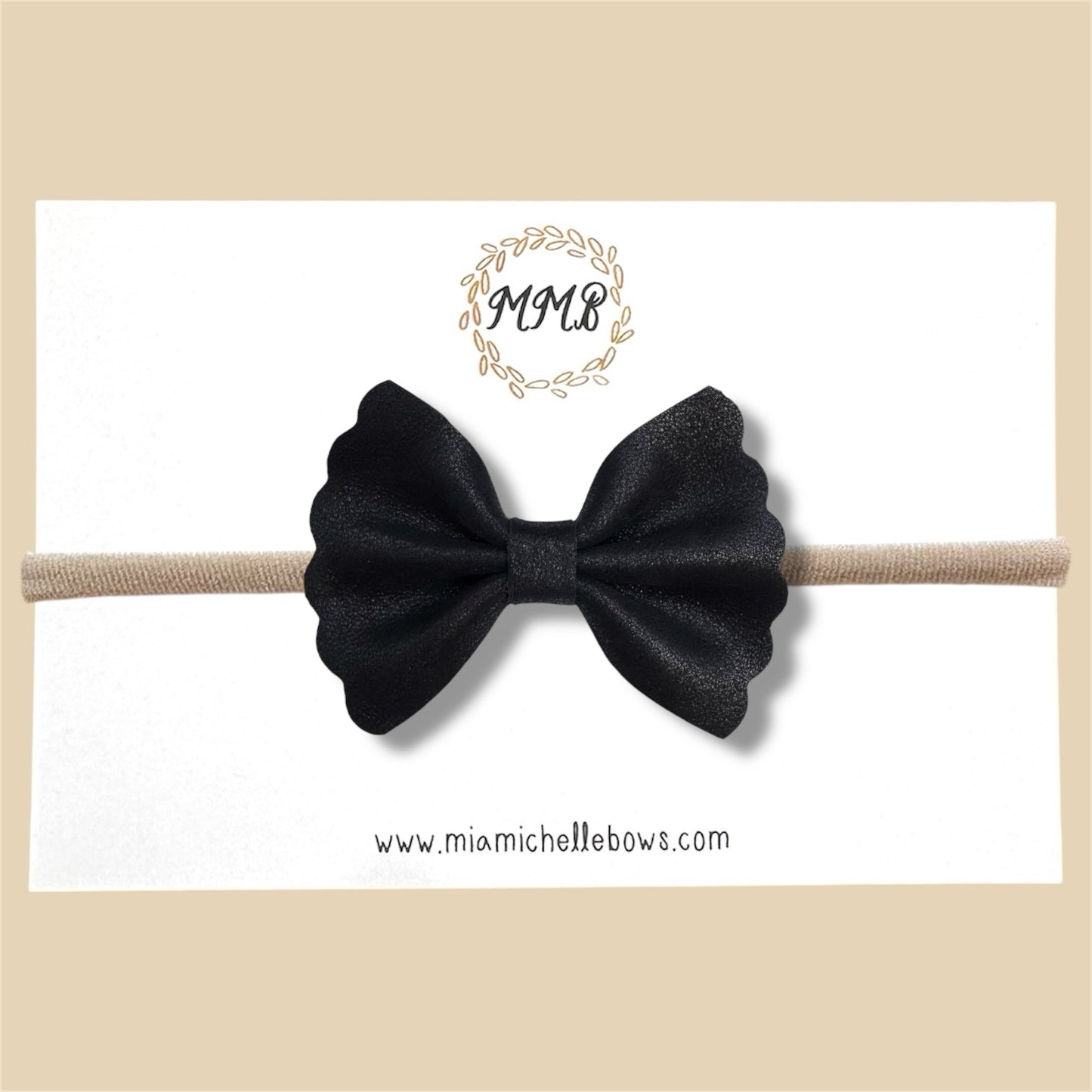 Black Flutter Genuine Leather Bow