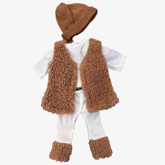 Doll—Sherpa Vest, Top, Leggings and Beanie Set