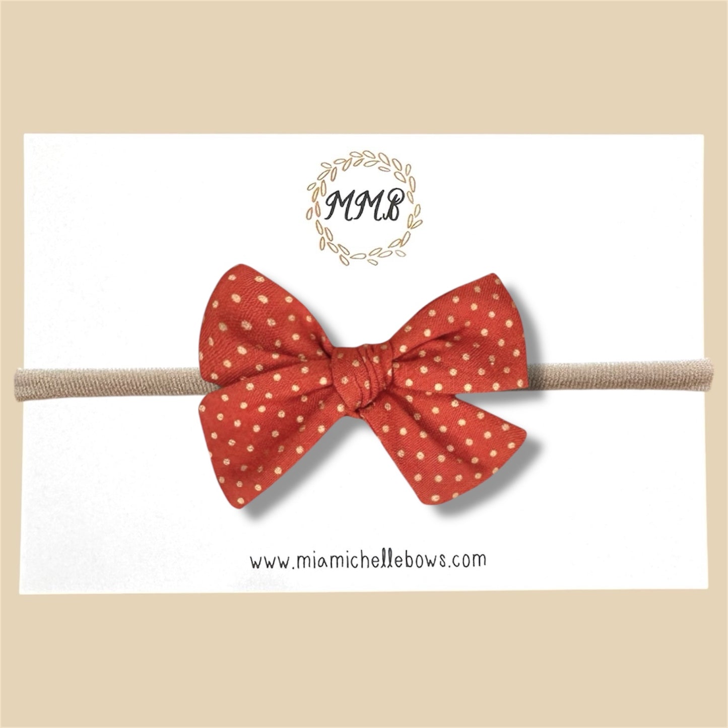 Hand-tied Rust & Gold Polkadot Bow