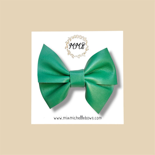 Green Pinwheel Genuine Leather Bow