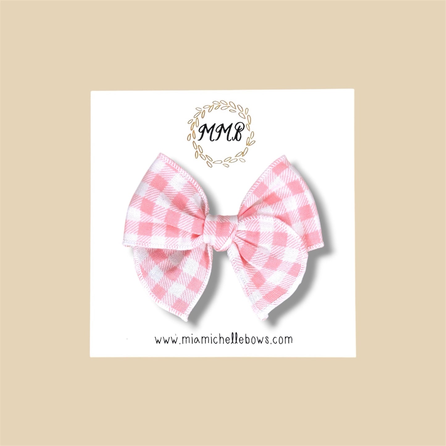 Peachy Pink Gingham Fairytale Bow