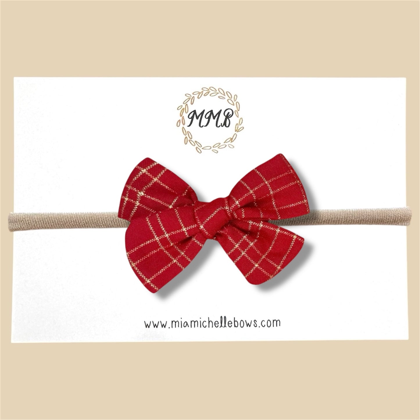 Hand Tied Red & Gold Plaid Bow