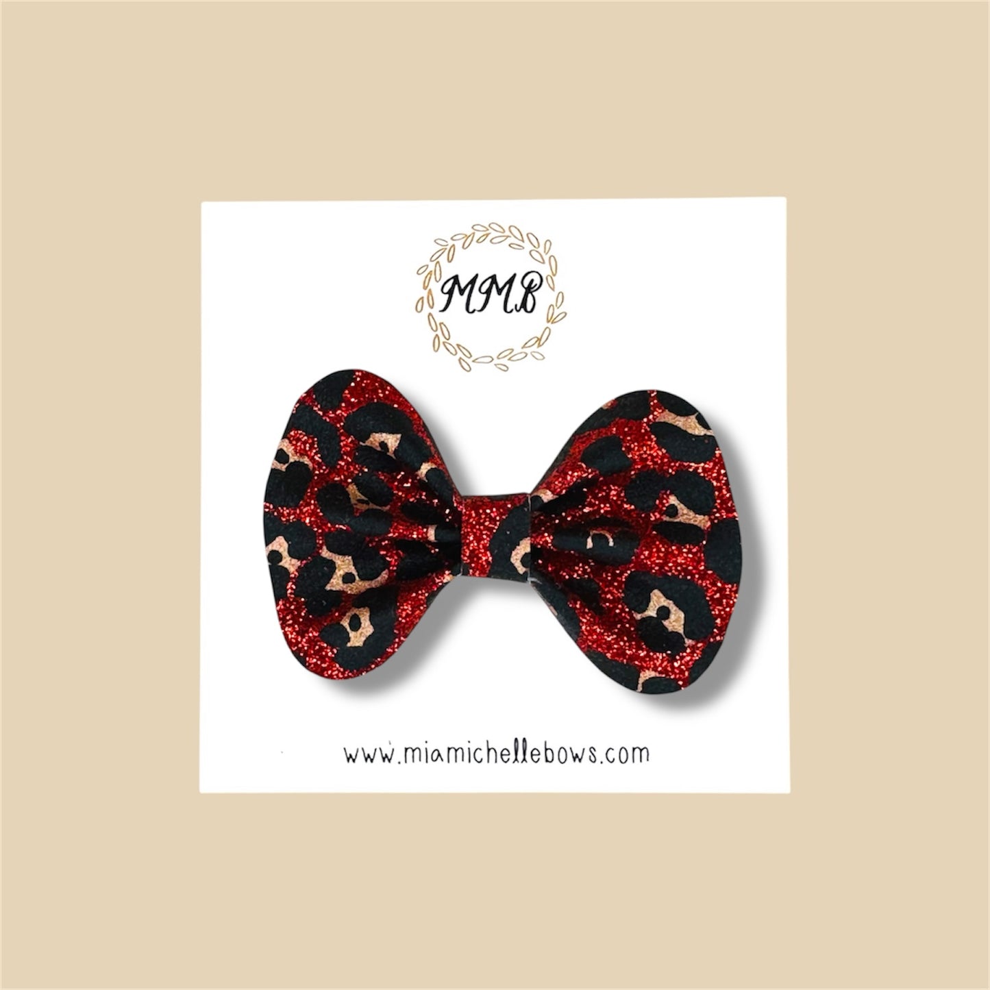 Red Leopard Glitter Bow