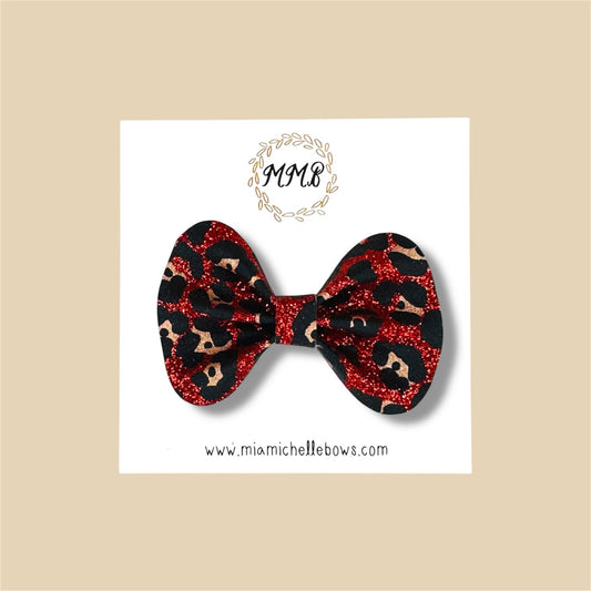 Red Leopard Glitter Bow