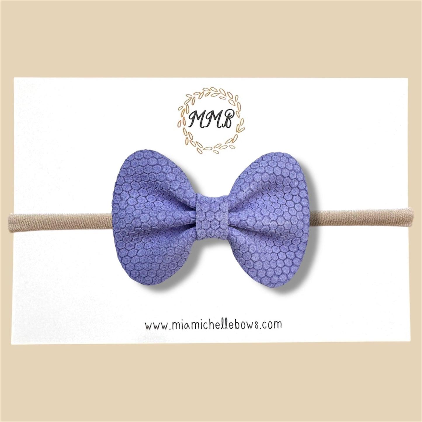 Lavender Mini Honeycomb Genuine Leather Bow