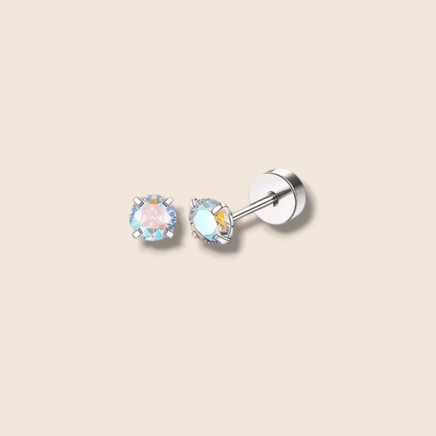 Iridescent 4mm CZ Flat Screw Back Studs