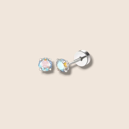 Iridescent 4mm CZ Flat Screw Back Studs
