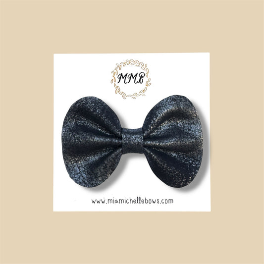 Vintage Black Shimmer Genuine Leather Bow
