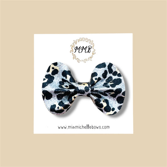 Silver Leopard Glitter Bow