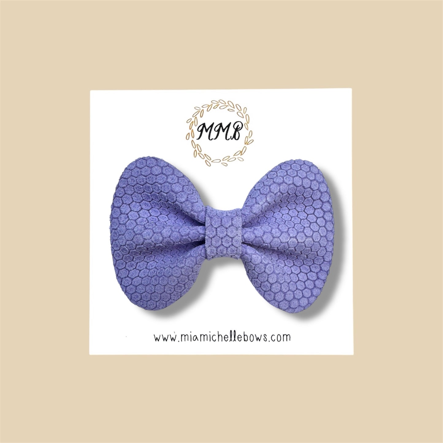 Lavender Mini Honeycomb Genuine Leather Bow
