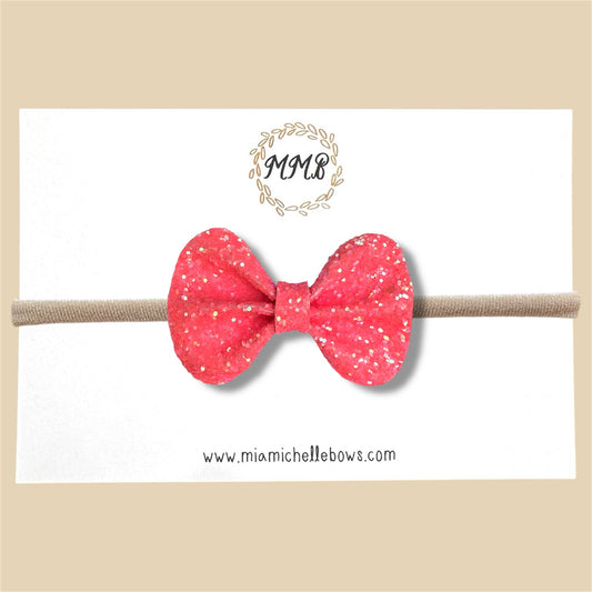 Neon Coral Glitter Bow
