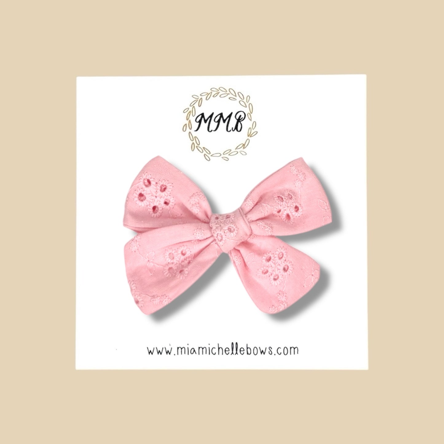 Hand Tied Eyelet Bow in Pink