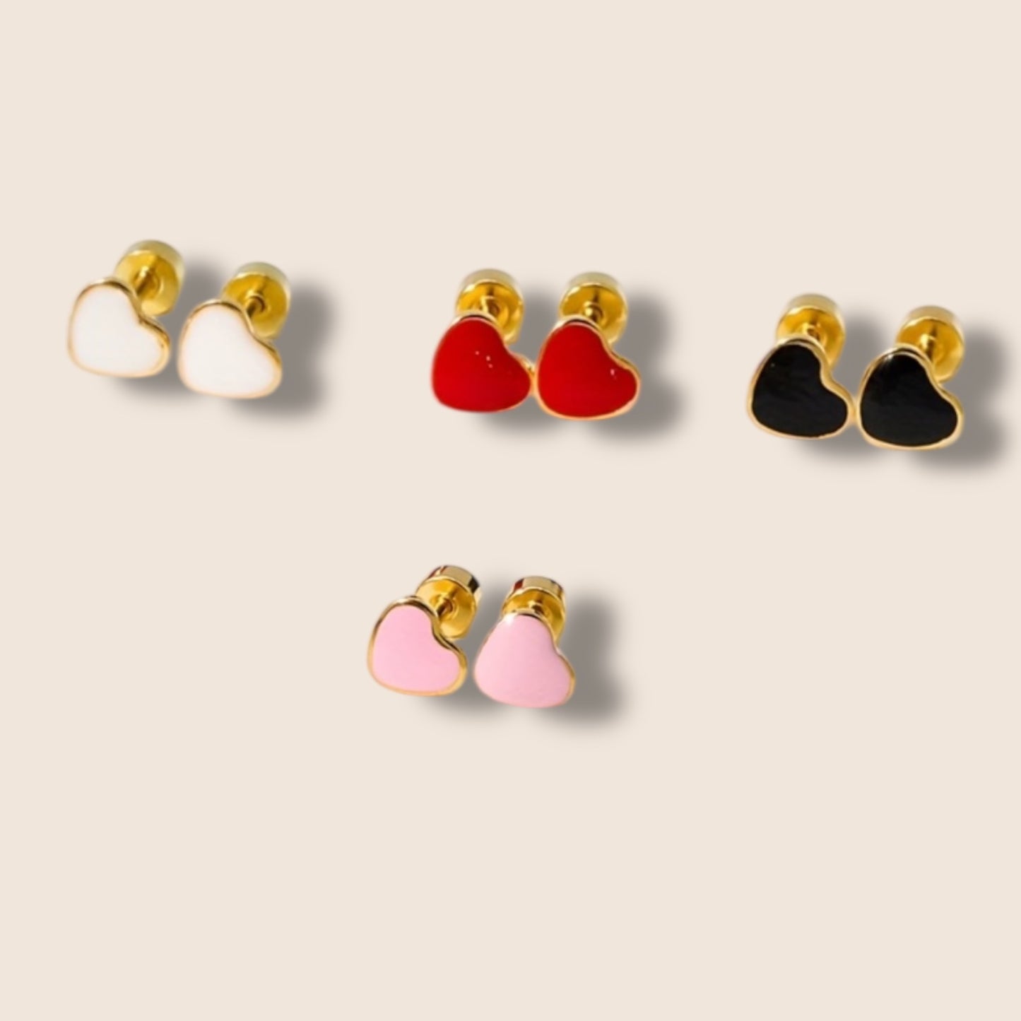 Gold Enamel Heart Screw Back Studs