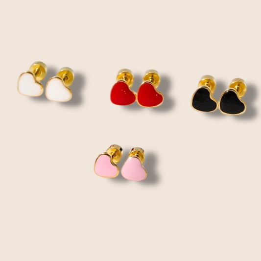 Gold Enamel Heart Screw Back Studs