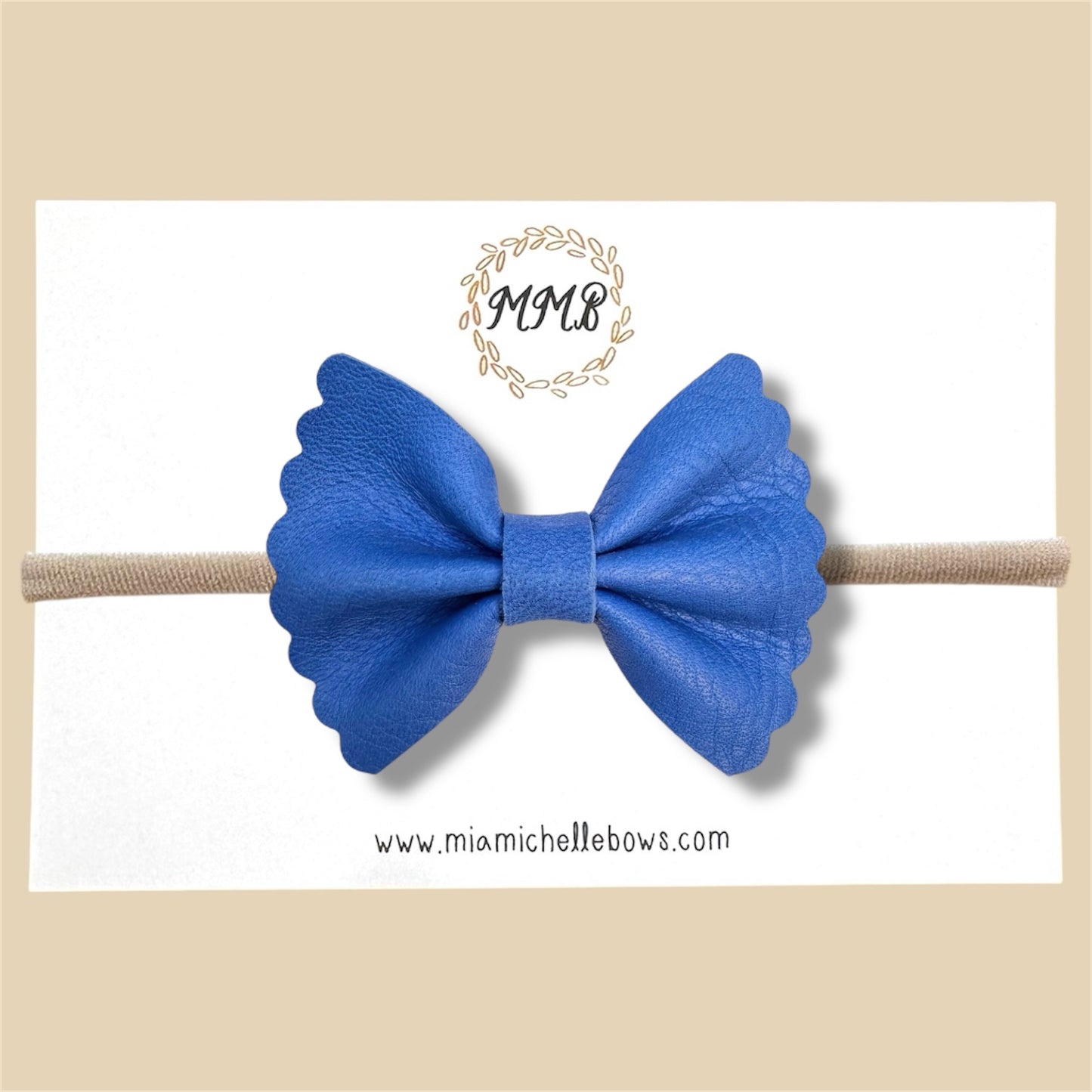 Bright Blue Scalloped Genuine Leather Bow