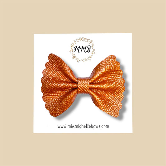 Pumpkin Scalloped Genuine Leather Bow