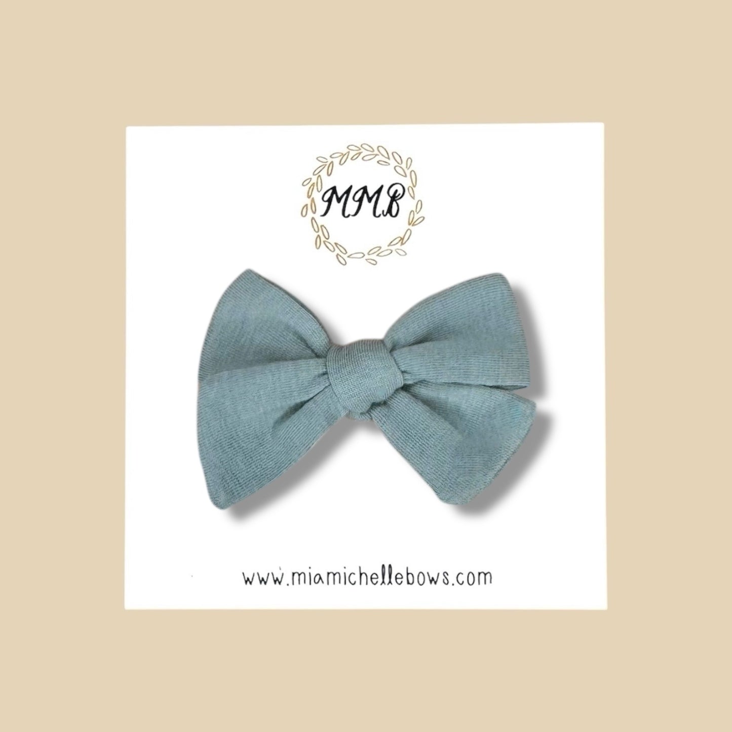 Gray Blue Stretch Knit Hand Tied Bow