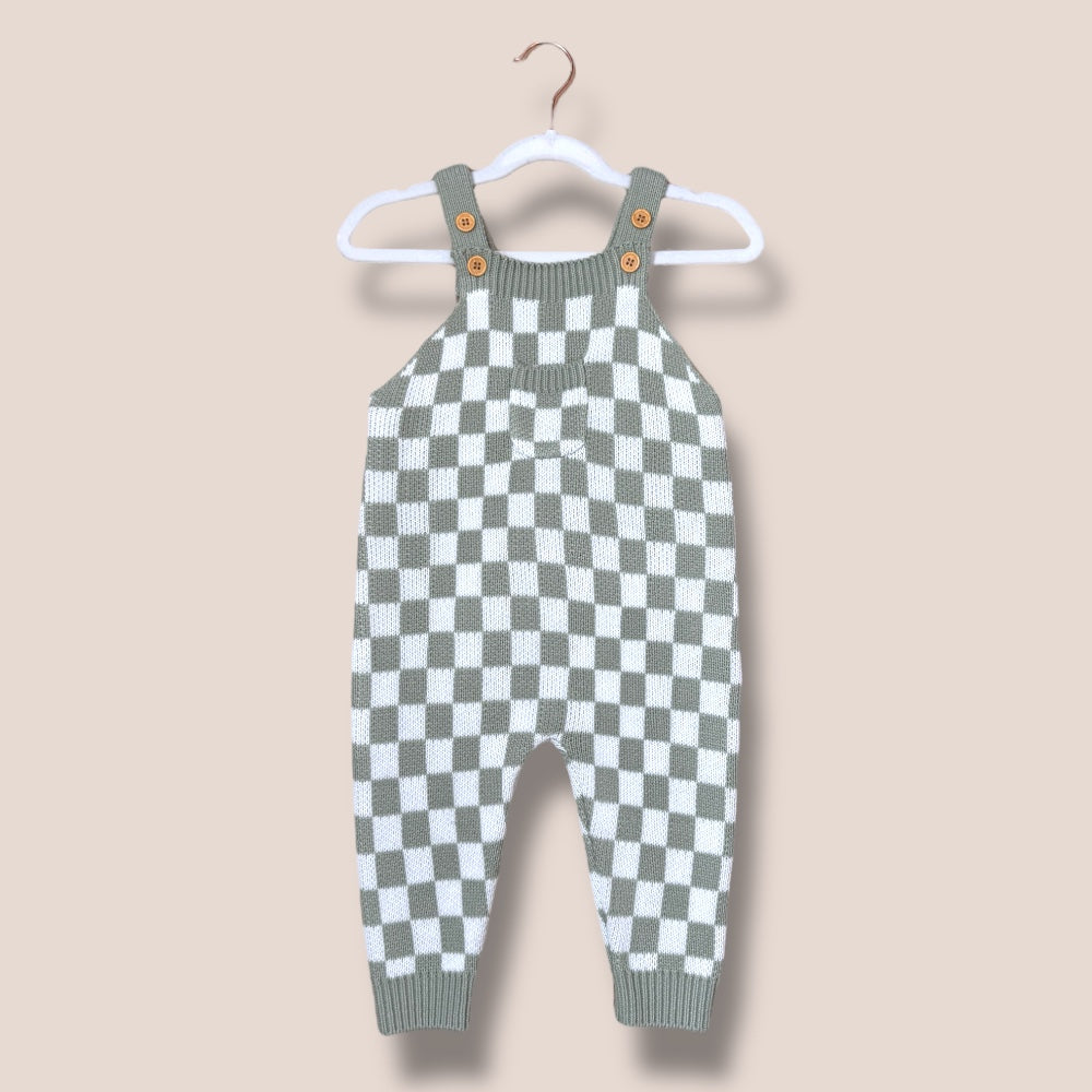 Sage Green Checkered Knit Romper 12-18 months