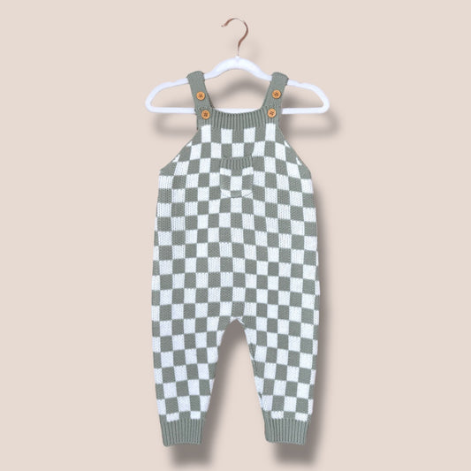 Sage Green Checkered Knit Romper 12-18 months