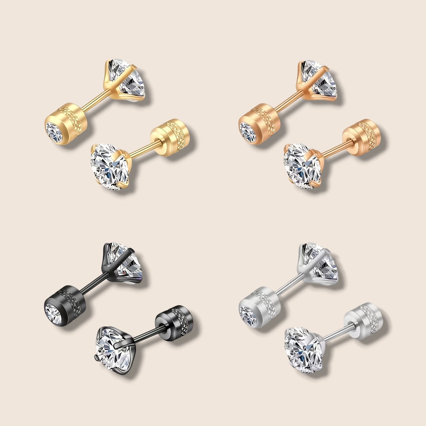 8 mm Double Sided CZ Screw Back Stud Earrings