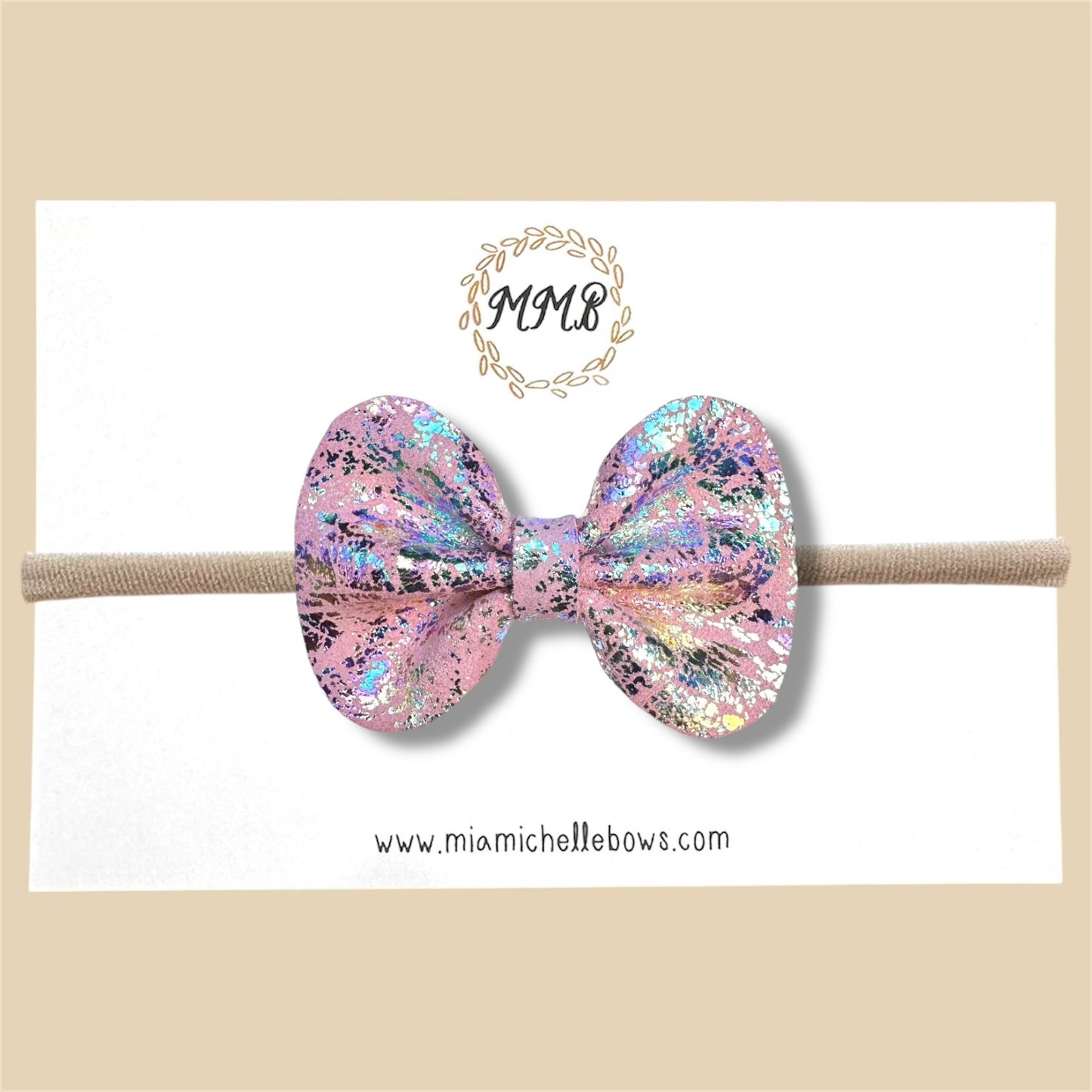 Pink Iridescent Genuine Leather Bow