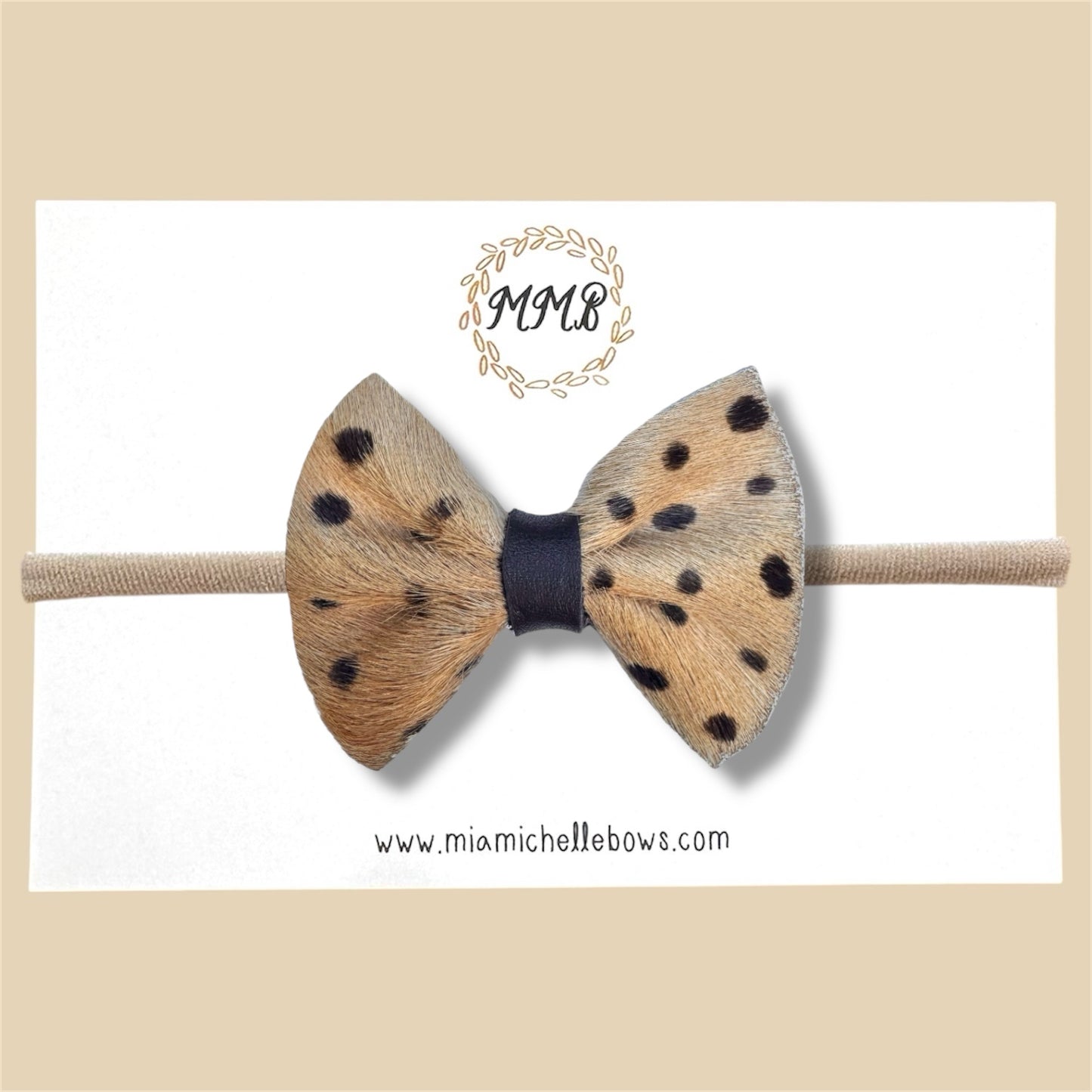 Tan Fawn Fur Genuine Leather Bow