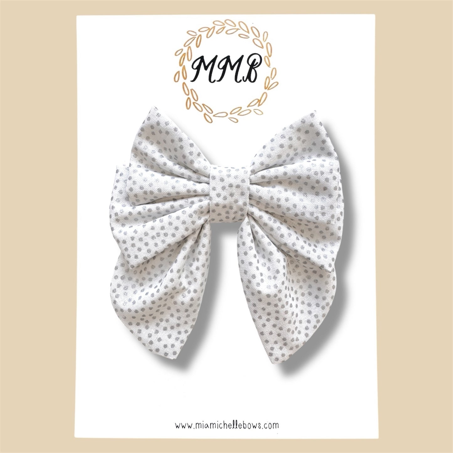 White Silver Polkadot Luxe Bow