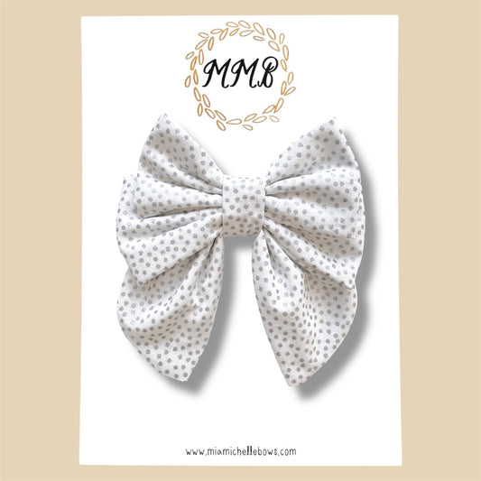 White Silver Polkadot Luxe Bow