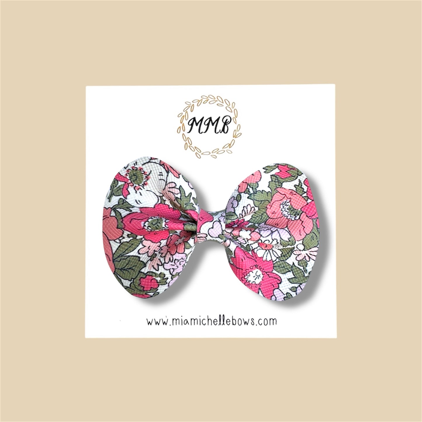 Coral Pink Floral Vegan Leather Bow