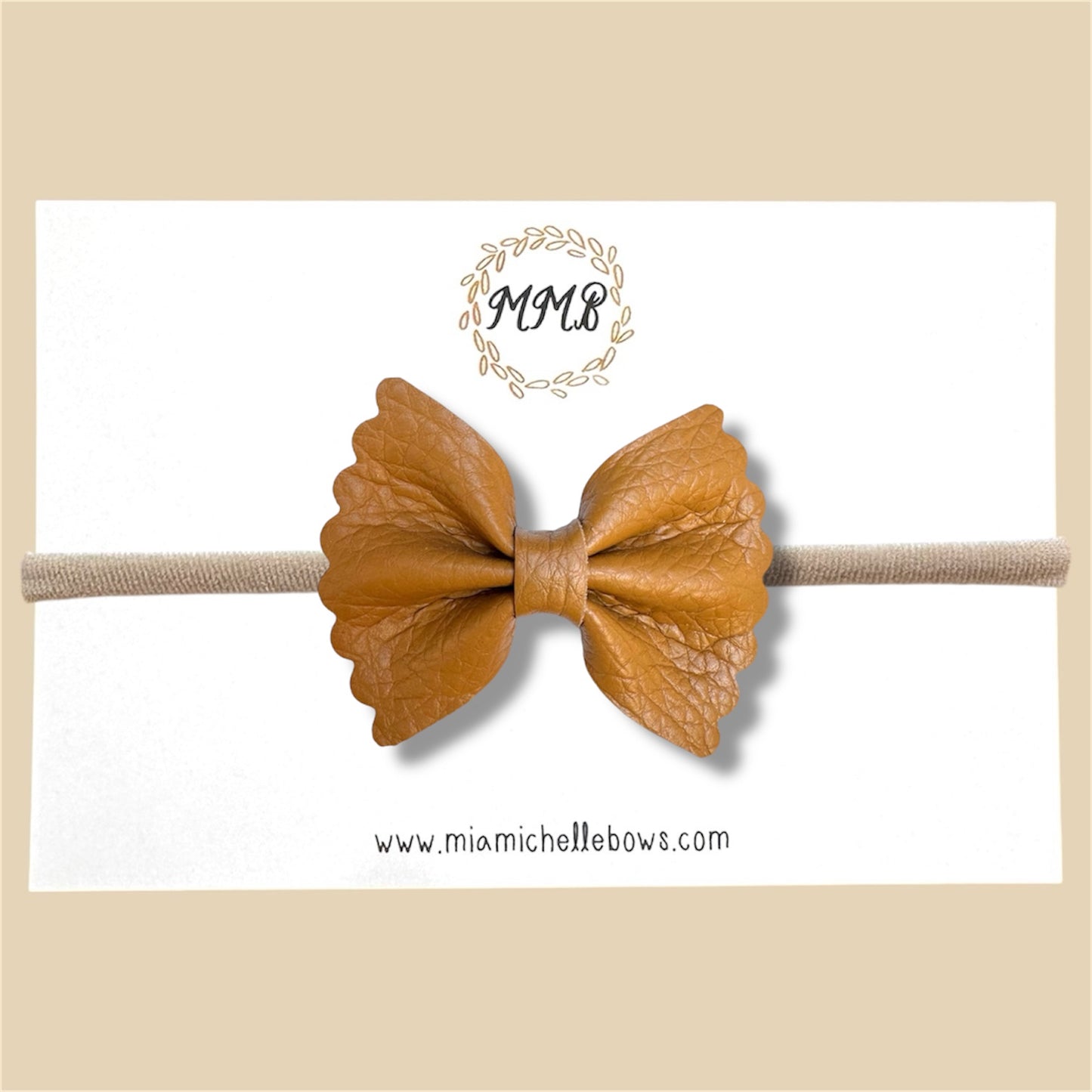 Mustard Scalloped Vegan Leather Bow