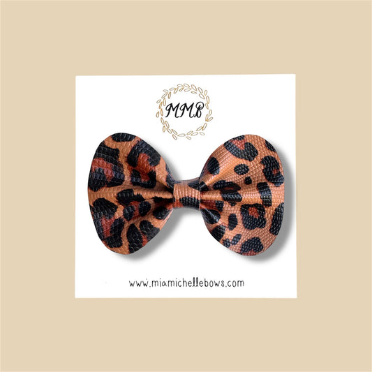 Leopard Vegan Leather Bow