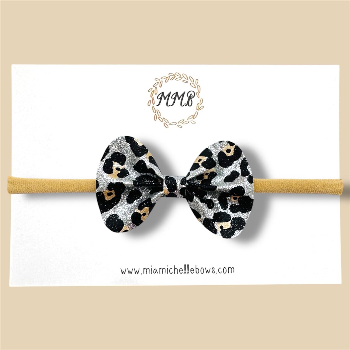 Silver Leopard Glitter Bow