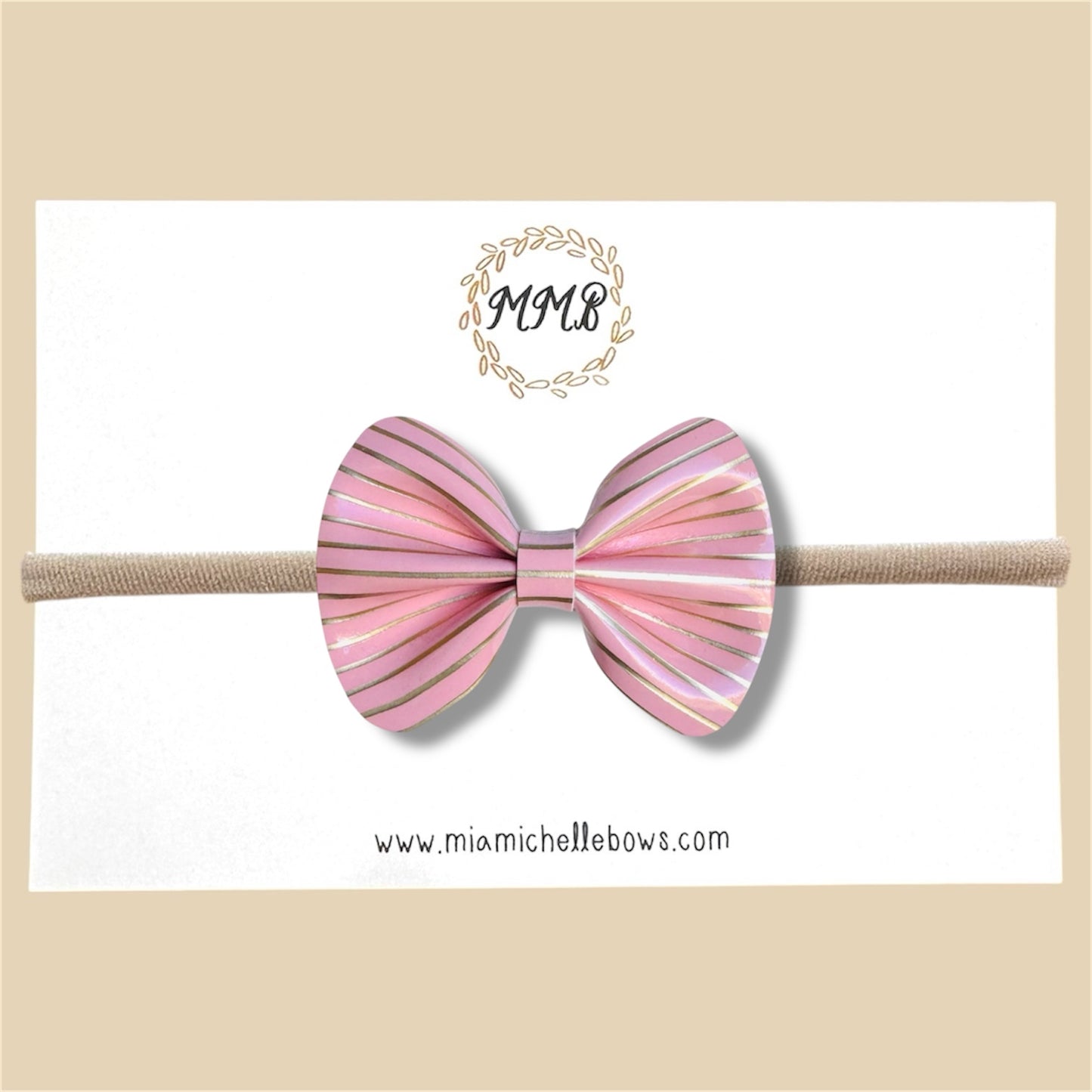Pink & Gold Striped Vegan Leather Bow