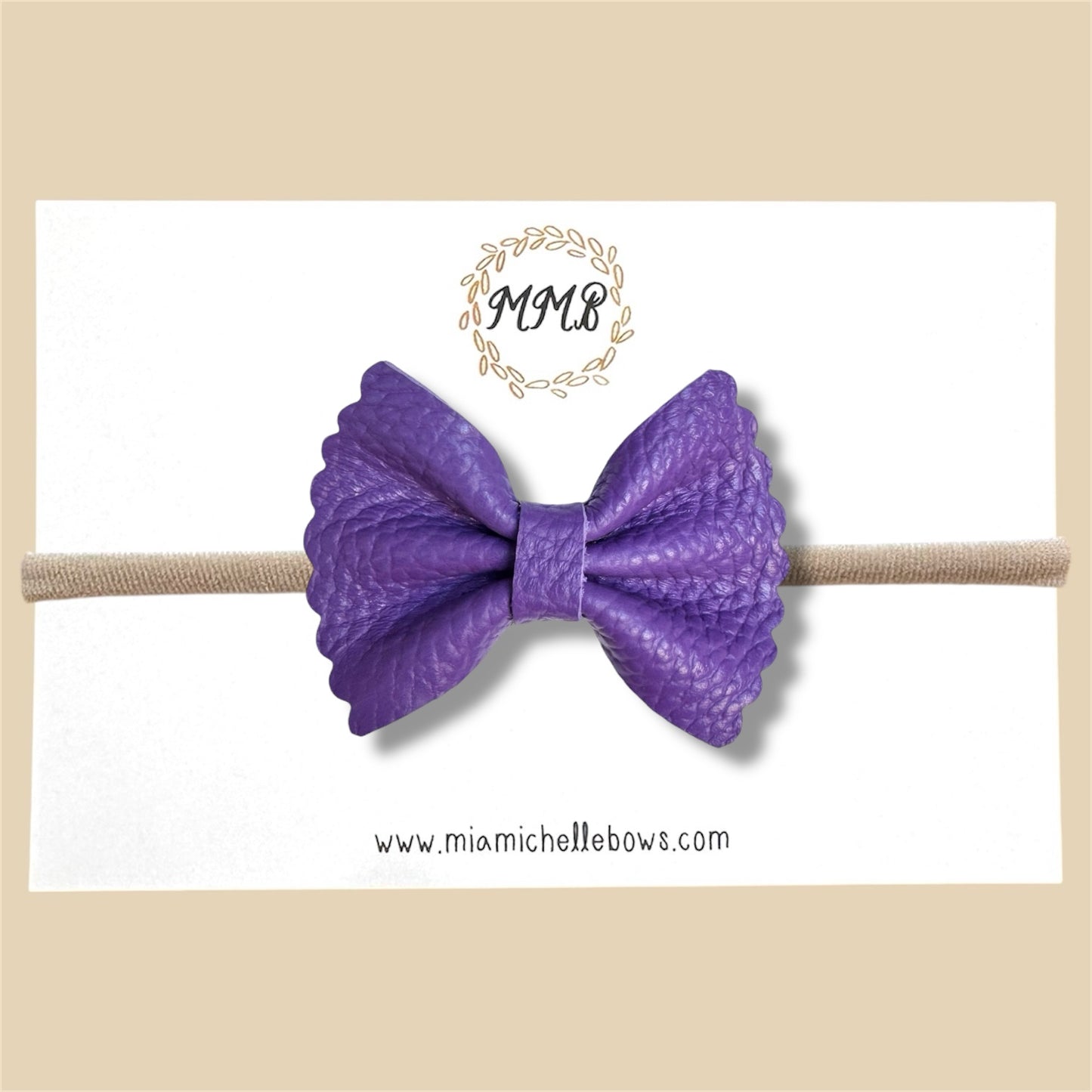 Purple Pebbled Scalloped Genuine Leather Bow