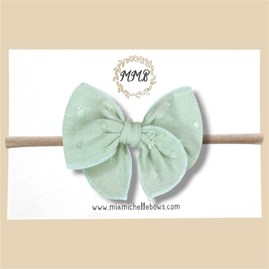Mint Swiss Dot Fairytale Bow
