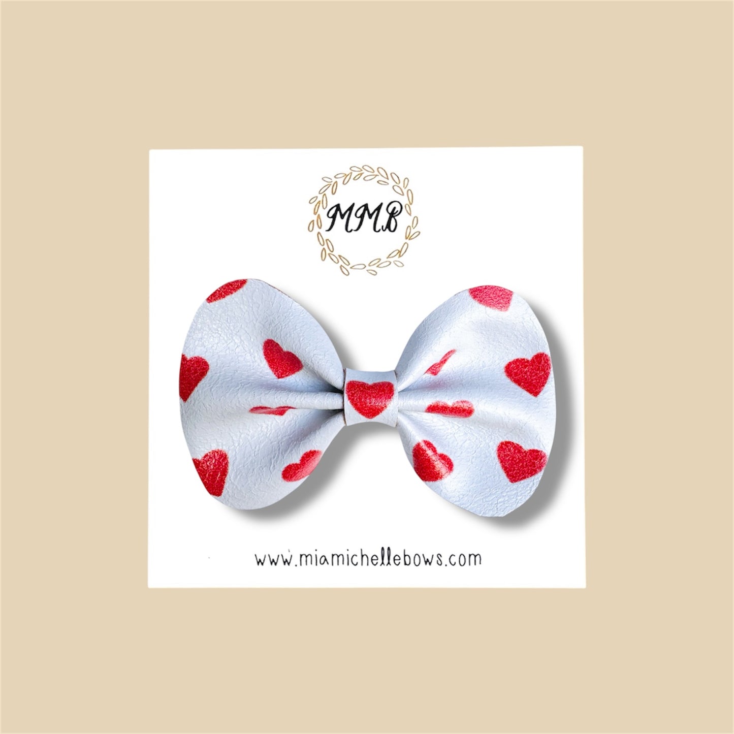 Heart Vegan Leather Bow