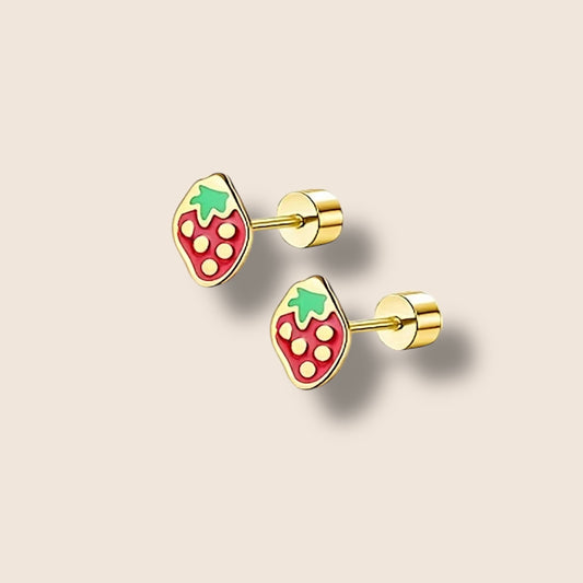 Gold Strawberry Screw Back Studs