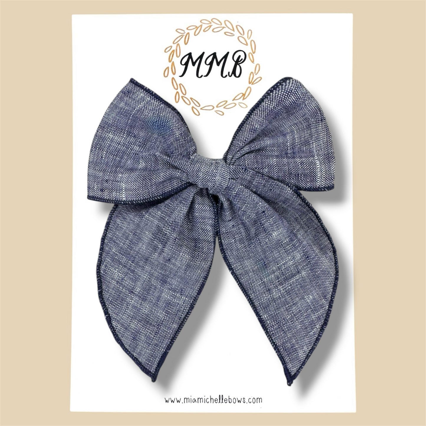 Heathered Navy Blue Linen Fairytale Bow