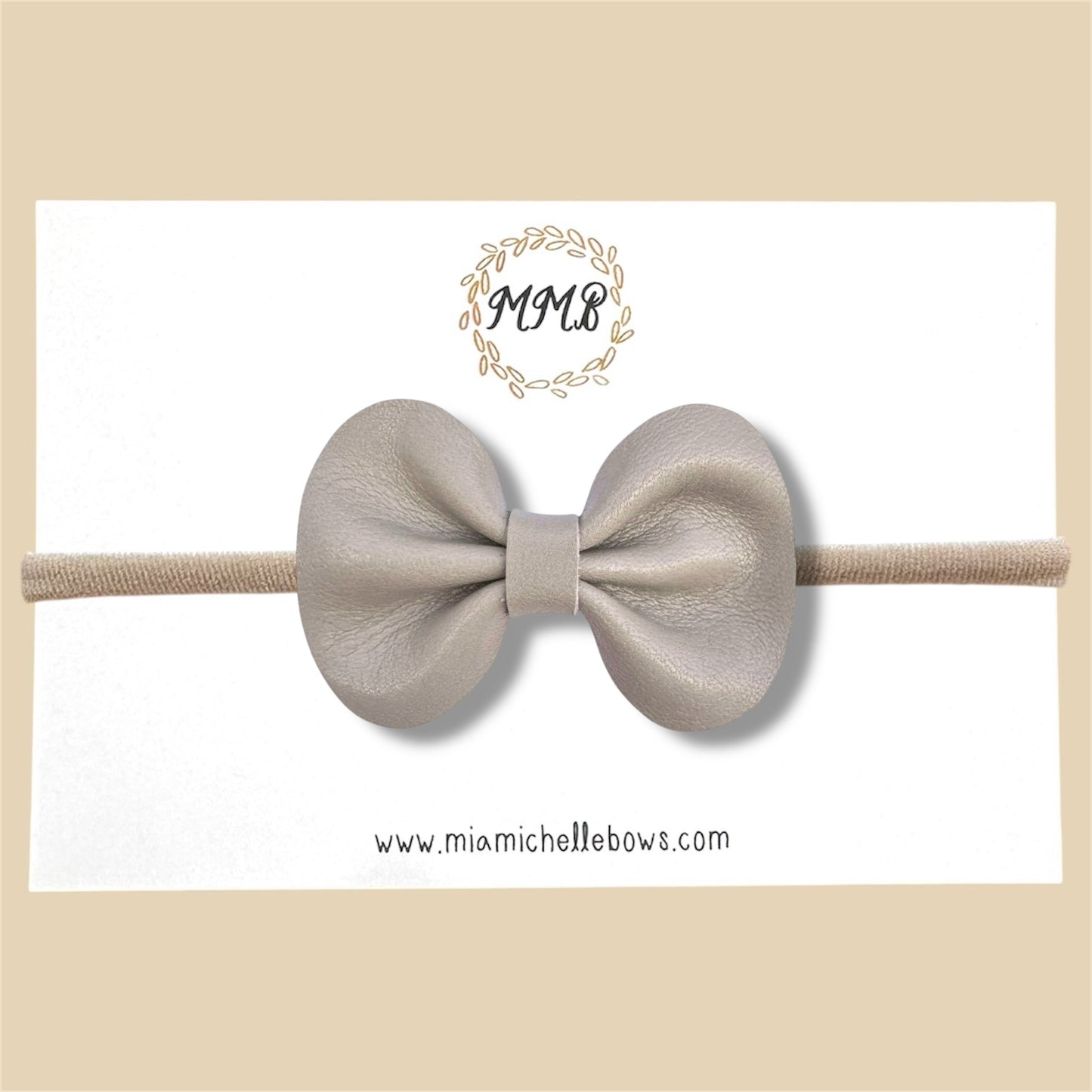 Taupe Genuine Leather Bow