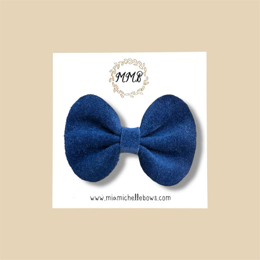 Navy Blue Suede Genuine Leather Bow