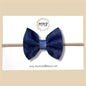 Navy Fur Genuine Leather Bow