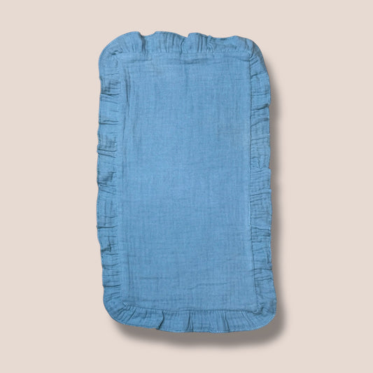 Blue Cotton Gauze Ruffle Burp Cloth