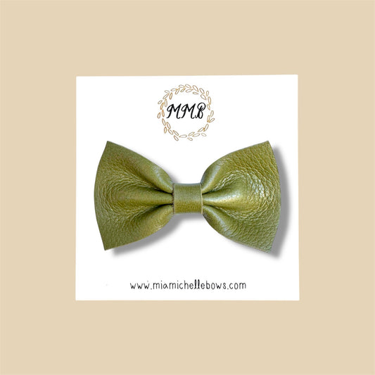Olive Green Slim Line Leather Bow